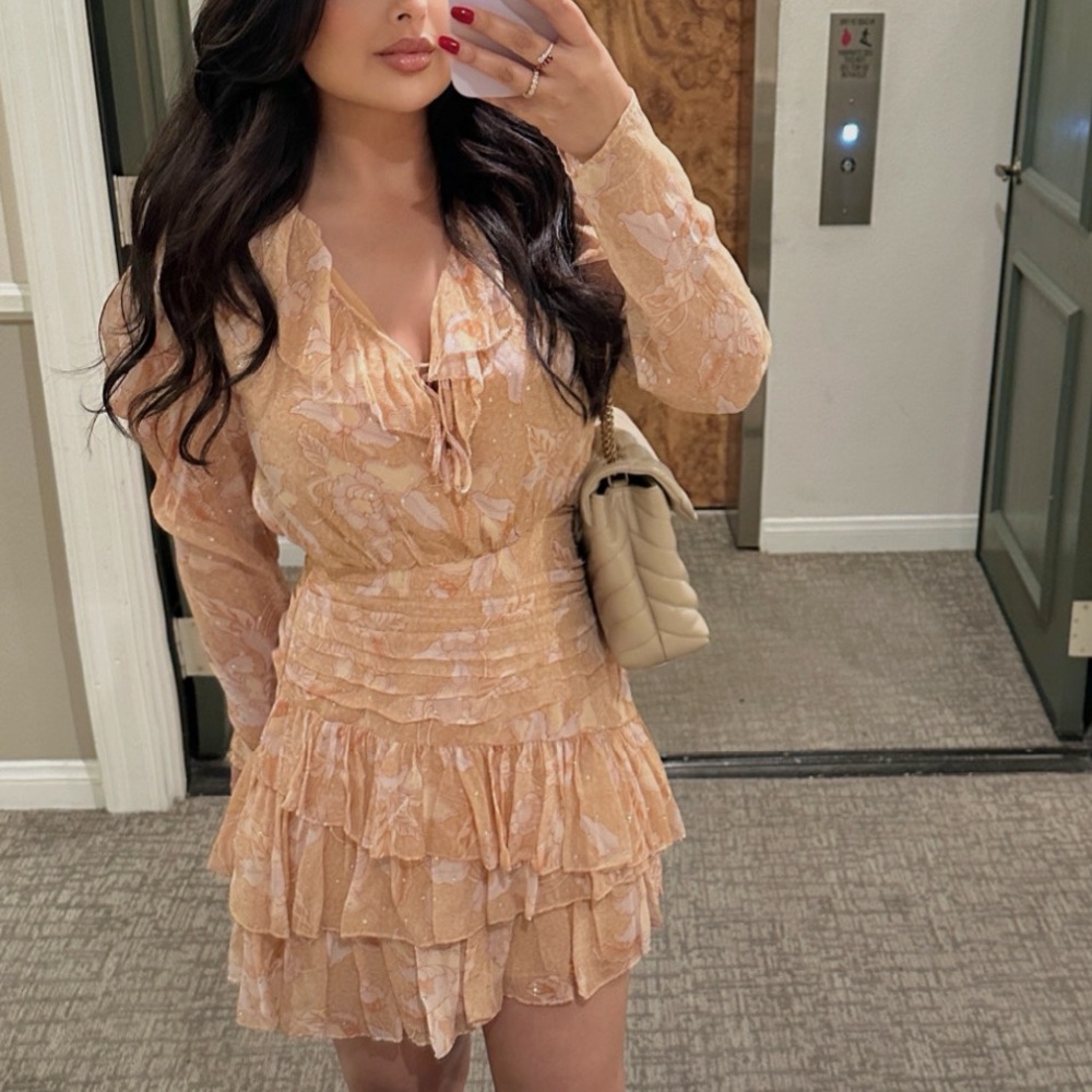 Ulla Johnson Peach Floral Mini Dress